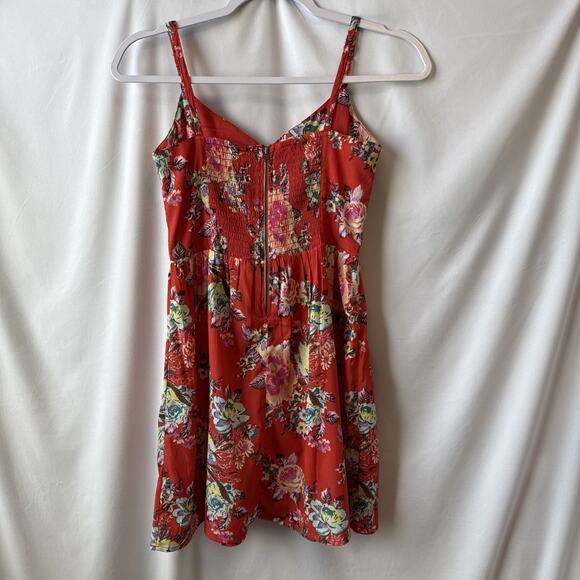 Roxy Women's XS Cottage Red Floral Smocked Mini Sundress Surf Skater Boho - Picture 2 of 12